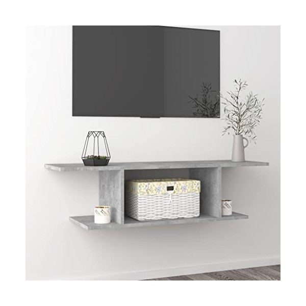 Meuble TV Murale | Style Contemporain | Rangement matériel télé Audio Video Gaming | 103x30x26,5cm Gris béton