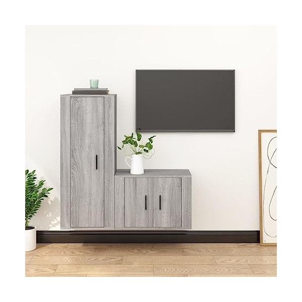 DCRAF Meuble TV 2 pièces en bois Sonoma gris