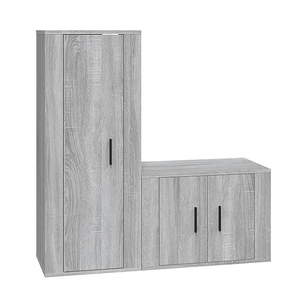 DCRAF Meuble TV 2 pièces en bois Sonoma gris