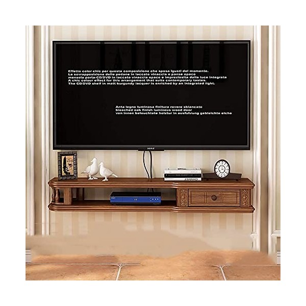 JUNNIU Meuble TV, Lowboard TV, étagères flottantes, étagère Flottante pour Composants de Meuble TV, Marron/Blanc/Marron, Cons