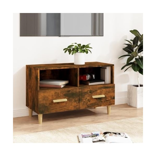 Annlera Meuble TV Chêne Fumé 80x36x50 cm Bois dingénierie Classique Banc TV Décorer Pièce Minimaliste Armoire TV Fonction d