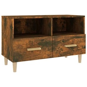 Annlera Meuble TV Chêne Fumé 80x36x50 cm Bois dingénierie Classique Banc TV Décorer Pièce Minimaliste Armoire TV Fonction d