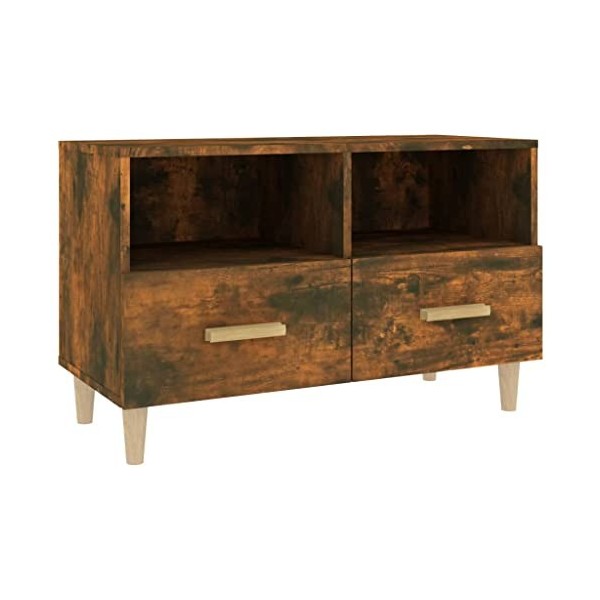 Annlera Meuble TV Chêne Fumé 80x36x50 cm Bois dingénierie Classique Banc TV Décorer Pièce Minimaliste Armoire TV Fonction d