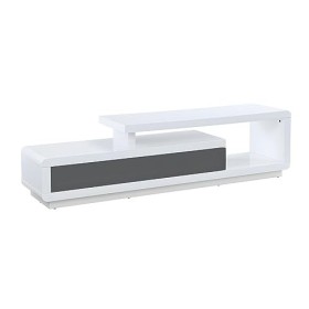 Vente-unique - Meuble TV ARTABAN - 2 tiroirs - MDF laqué - Blanc et Gris