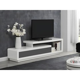 Vente-unique - Meuble TV ARTABAN - 2 tiroirs - MDF laqué - Blanc et Gris