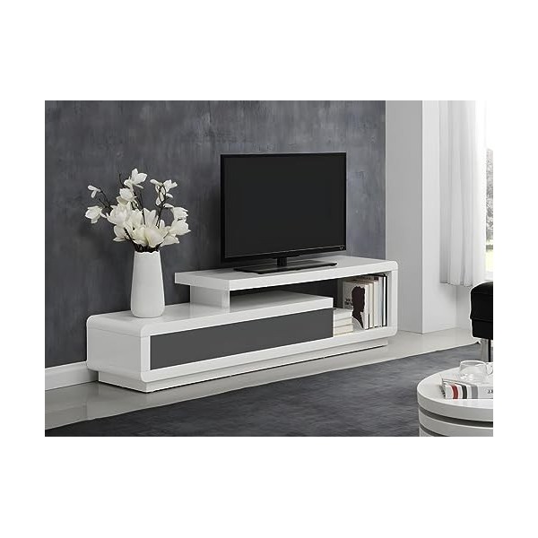 Vente-unique - Meuble TV ARTABAN - 2 tiroirs - MDF laqué - Blanc et Gris
