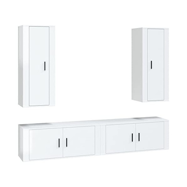 Ensemble de Meubles TV 4 pcs Blanc Brillant Bois dingénierie - Meuble TV, Armoire Basse Centre, Support Télé pour Salon Cham