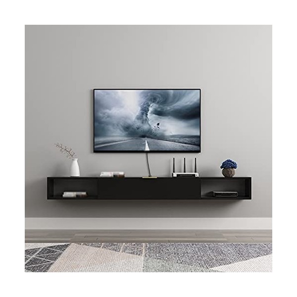 EsEntL Meuble TV Suspendu, Support de décodeur Mural avec Trou pour Fil, Gain de Place pour Chambre à Coucher, Salon, Bureau,