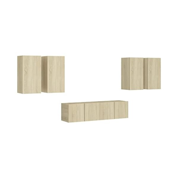 vidaXL Ensemble de Meuble TV 6 pcs Mural Suspendu Ensemble dArmoires Stéréo Salon Salle de Séjour Maison Intérieur Blanc Agg