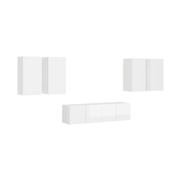 vidaXL Ensemble de Meuble TV 6 pcs Mural Suspendu Ensemble dArmoires Stéréo Salon Salle de Séjour Maison Intérieur Blanc Agg