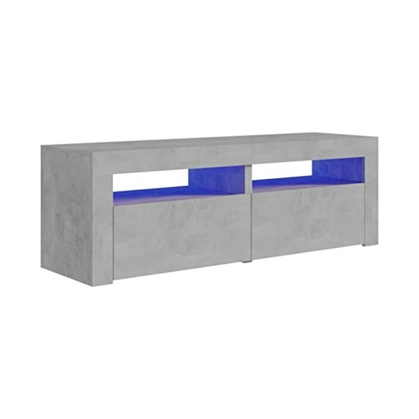 XLUMIO Centres de divertissement et meubles TV, meuble TV avec lumières LED, gris béton, 120 x 35 x 40 cm