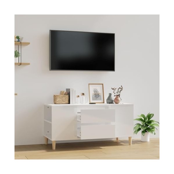 TECHPO Centres de divertissement et meubles TV, meuble TV blanc brillant, 102 x 44,5 x 50 cm, bois dingénierie