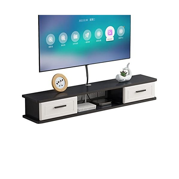 FPIGSHS Meuble TV Flottant avec 2 Portes, Console Multimédia Murale avec Trous de Câble, Meuble TV Suspendu Bois Moderne pour