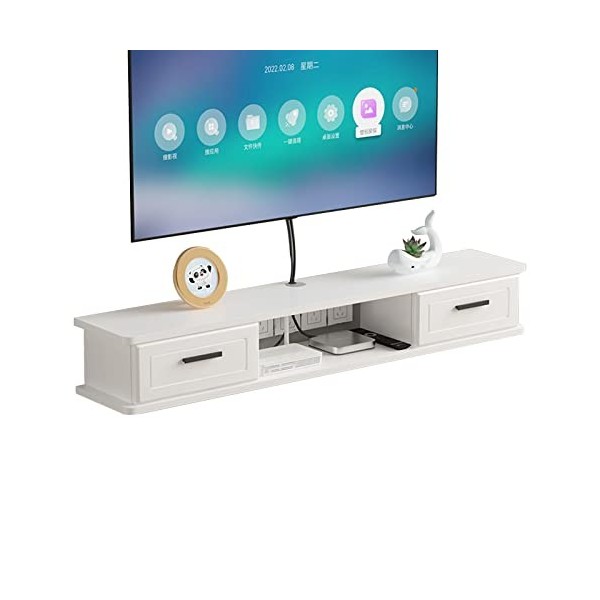 FPIGSHS Meuble TV Flottant avec 2 Portes, Console Multimédia Murale avec Trous de Câble, Meuble TV Suspendu Bois Moderne pour