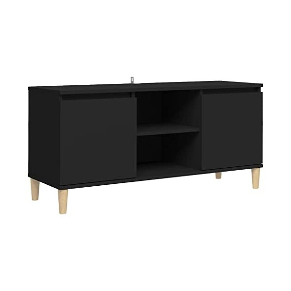 Meuble TV avec pieds en bois massif Noir 103,5x35x50 cm