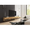 PIASKI Meuble TV LOWBOARD A 280 cm, Meuble TV avec éclairage en option, Meuble TV suspendu, Mobilier de salon Blanc/Gris 