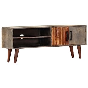 Meuble TV, Banc TV Support de Télévision Table TV Bas Armoire Basse Meuble TV Gris 130x30x46 cm Bois Massif de manguier Brut