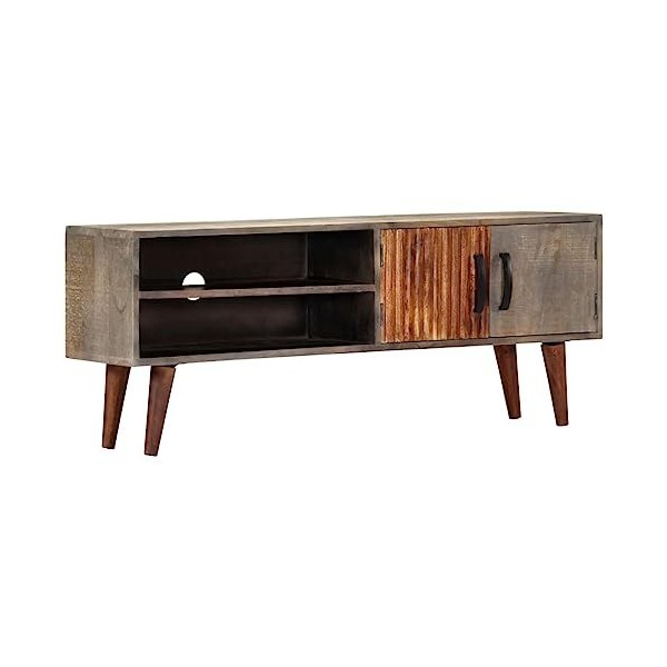 Meuble TV, Banc TV Support de Télévision Table TV Bas Armoire Basse Meuble TV Gris 130x30x46 cm Bois Massif de manguier Brut