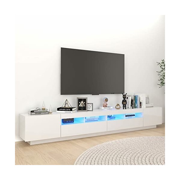 Susany Meuble TV avec Lumières LED Banc TV Meuble Television Blanc Brillant 260x35x40 cm
