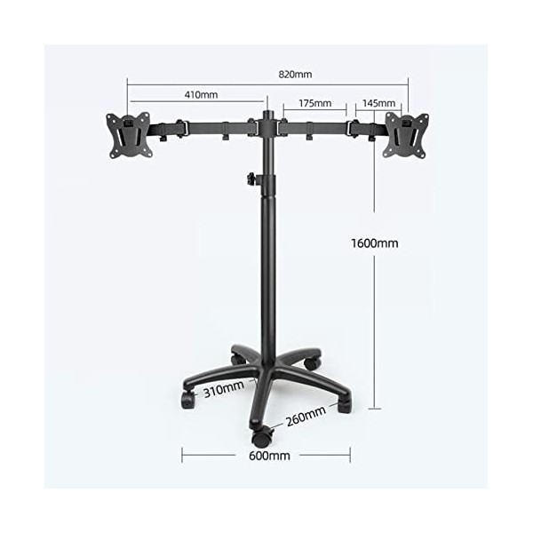 Support TV rotatif sur pied – Support réglable double écran pour téléviseurs de 12 à 27 pouces – Organisez et affichez effica