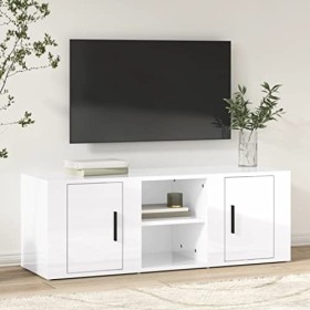 Keyur Meuble TV, Banc TV Buffet Bas Support de Télévision Meuble Télé Meuble TV Blanc Brillant 100x31,5x35 cm Bois dingénier