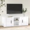 Keyur Meuble TV, Banc TV Buffet Bas Support de Télévision Meuble Télé Meuble TV Blanc Brillant 100x31,5x35 cm Bois dingénier
