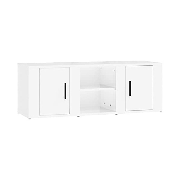 Keyur Meuble TV, Banc TV Buffet Bas Support de Télévision Meuble Télé Meuble TV Blanc Brillant 100x31,5x35 cm Bois dingénier