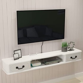 EsEntL Meuble TV Flottant, Meuble TV avec Gestion des câbles, étagère Murale avec 2 tiroirs, Convient pour Ranger des routeur