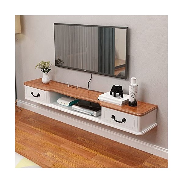 EsEntL Meuble TV Flottant, Meuble TV avec Gestion des câbles, étagère Murale avec 2 tiroirs, Convient pour Ranger des routeur
