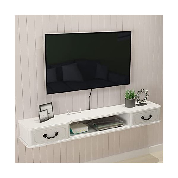 EsEntL Meuble TV Flottant, Meuble TV avec Gestion des câbles, étagère Murale avec 2 tiroirs, Convient pour Ranger des routeur