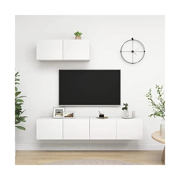 lvssiao Meuble TV pour salon, meuble TV 3 pièces en contreplaqué blanc très résistant module TV pour chambre à coucher salon