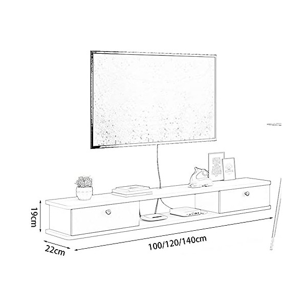 EsEntL Meuble TV Flottant, unité Murale Flottante de Divertissement Mat avec Gestion des câbles et tiroir, pour Petit Apparte