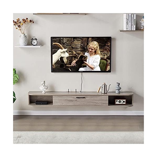 Meuble TV Mural Meuble TV Mural, Étagère TV Flottante 100/120/140Cm Étagère de Rangement Multimédia en Bois avec Gestion des 