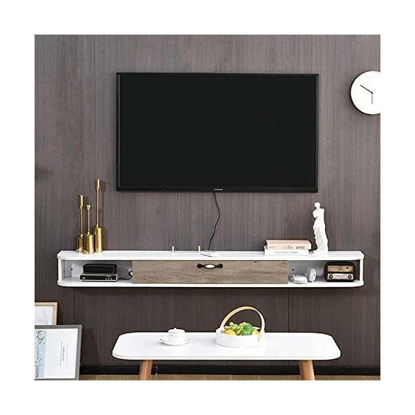 Meuble TV Mural Meuble TV Mural, Étagère TV Flottante 100/120/140Cm Étagère de Rangement Multimédia en Bois avec Gestion des 