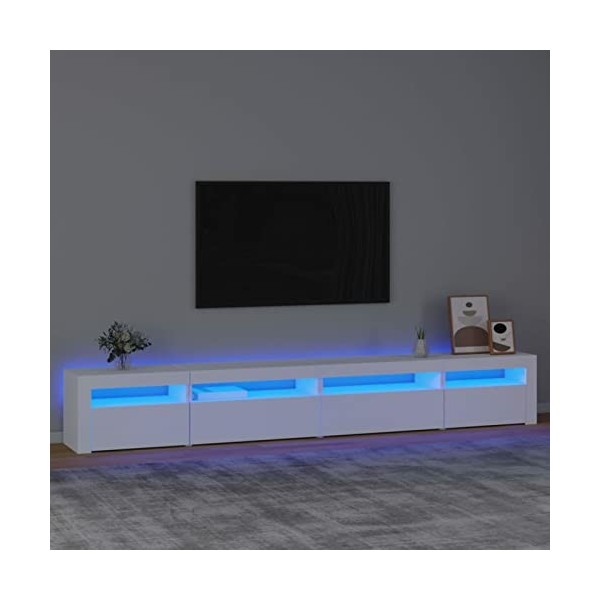 Camerina Meuble TV avec lumières LED Blanc 270x35x40 cm,Meuble TV Étagère,Meuble dangle TV,Meuble Haut Salon