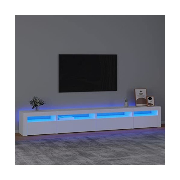 ZEYUAN Meuble TV avec lumières LED Blanc 270x35x40 cm,Meuble TV Étagère,Meuble dangle TV,Meuble Haut Salon