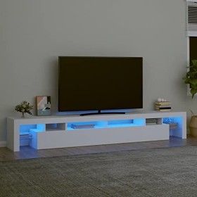 JUNZAI Meuble TV avec lumières LED Blanc 260x36,5x40 cm,Meuble TV,Meuble TV Moderne,Meuble de Salon
