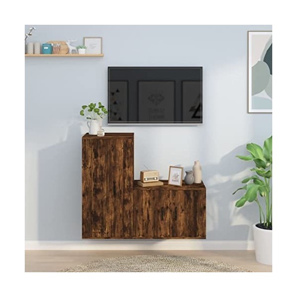 TEKEET Centres de divertissement et meubles TV - Ensemble de 2 meubles TV en chêne fumé - Bois dingénierie