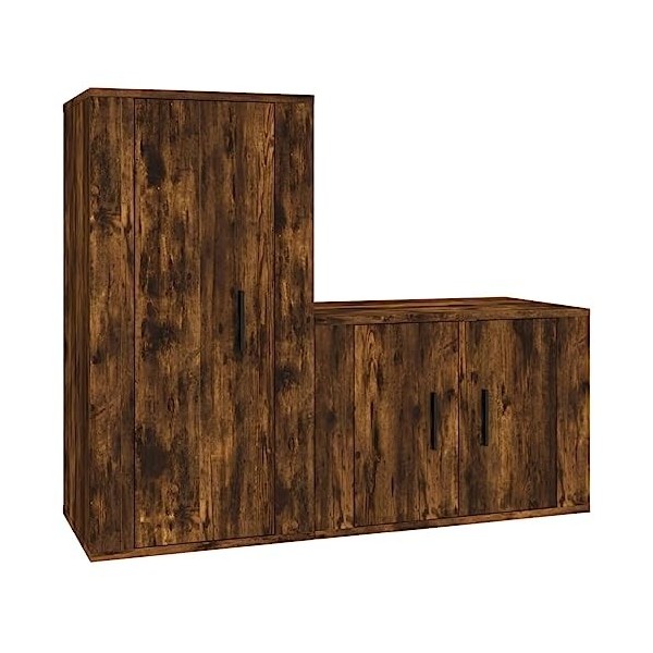 TEKEET Centres de divertissement et meubles TV - Ensemble de 2 meubles TV en chêne fumé - Bois dingénierie