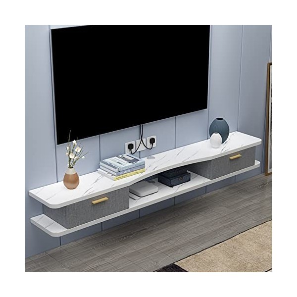 FPIGSHS Meuble TV Suspendu Bois, Console Multimédia Murale AVCE 2 Portes,Étagères De Décodeur TV, Étagère Audio/vidéo De Stoc