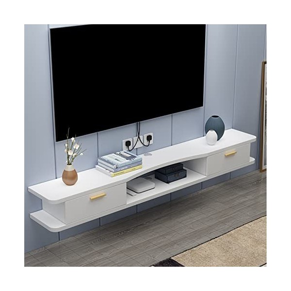 FPIGSHS Meuble TV Suspendu Bois, Console Multimédia Murale AVCE 2 Portes,Étagères De Décodeur TV, Étagère Audio/vidéo De Stoc