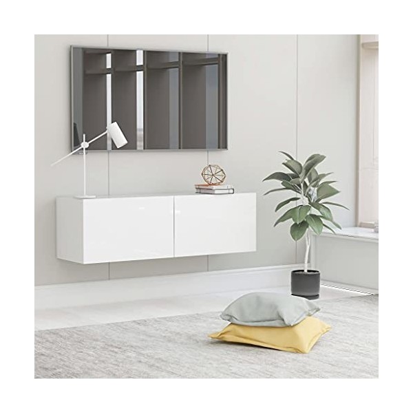 Kstyhome Meuble TV Suspendu Meuble TV de Salon Mural Blanc Brillant 100x30x30 cm Aggloméré