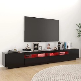 Hovothy Meuble TV avec Lumières LED RVB Noir 260x35x40 cm Aggloméré Décoration Salon Armoire Multimédia Rangement Ample Range