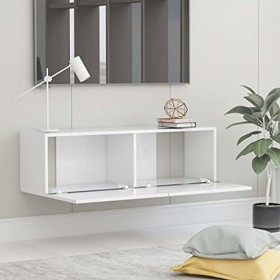 Kstyhome Meuble TV Suspendu Meuble TV de Salon Mural Blanc Brillant 100x30x30 cm Aggloméré