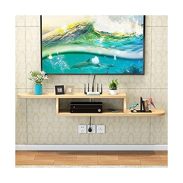 Meuble TV Flottant, Panneau Multicouche en Bois Massif Routeur WiFi Set-Top Boxes Étagère De Stockage Multimédia, pour Salon 