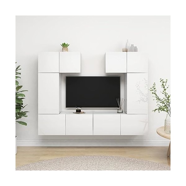 Générique Ensemble de Meuble TV 6 pcs Blanc Brillant Aggloméré,63.3 KG,3079328, Meubles, Meubles TV