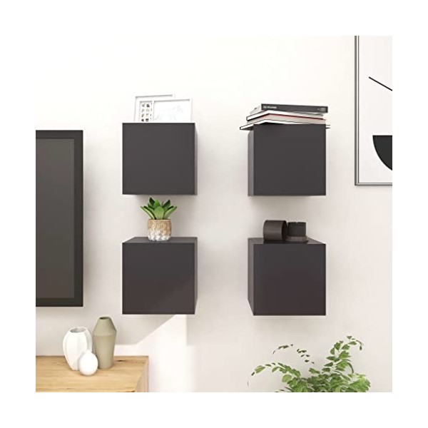 TALCUS Lot de 4 meubles muraux pour TV Gris 30,5 x 30 x 30 cm