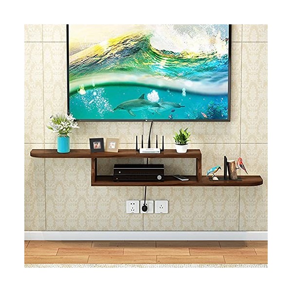 Meuble TV Flottant, Panneau Multicouche en Bois Massif Routeur WiFi Set-Top Boxes Étagère De Stockage Multimédia, pour Salon 