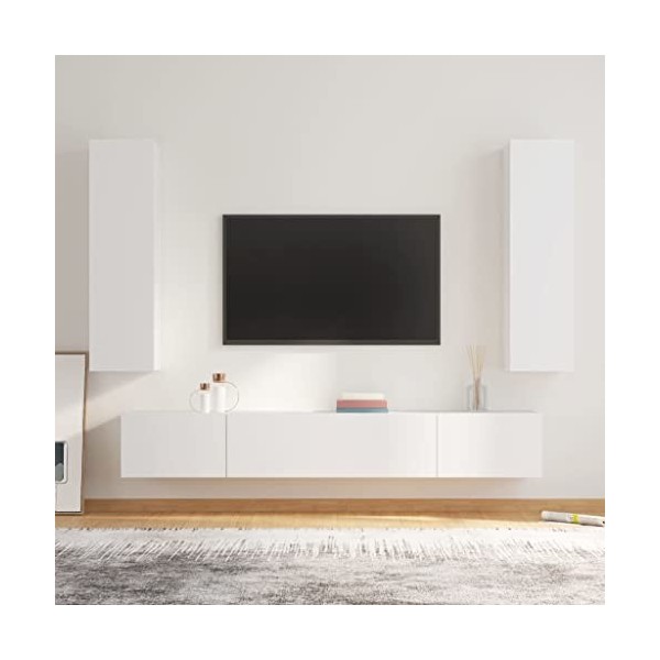 BaraSh Ensemble de Meubles TV 4 pcs Blanc Bois dingénierie,Meuble TV,Table Basse Salon Meuble TV,Table Basse LED Couleurs