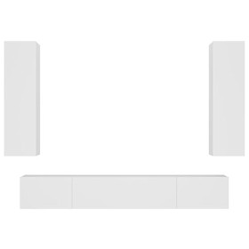 Camerina Ensemble de Meubles TV 4 pcs Blanc Bois dingénierie,Meuble TV,Table Basse Salon Meuble TV,Table Basse LED Couleurs